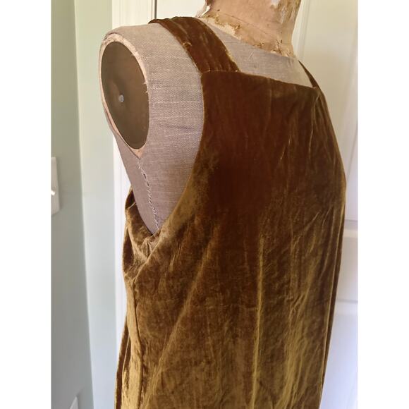 Loft velvet shift dress gold sz L lined sleeveless crushed - Picture 7 of 16